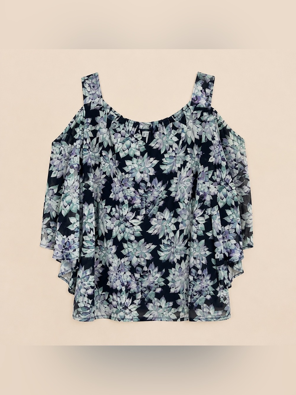 Catherines 4X 30/32 Cold Shoulder 3/4 split flutter sleeve Floral Print Polyeste